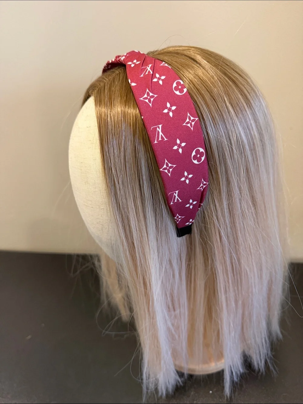 Kids Satin Headband in Burgundy with White Pattern - Fashion Hair Accessory